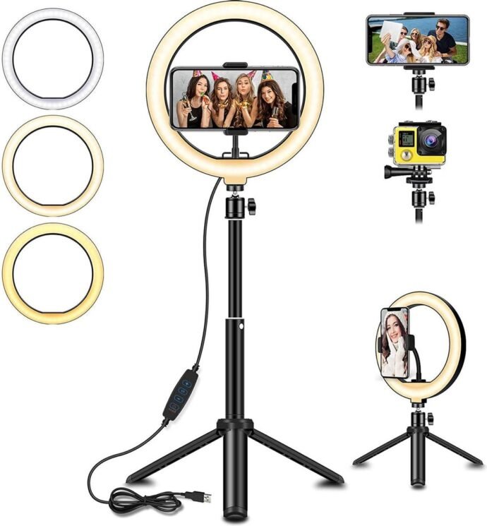 Ring Light Syosin 8" avec support trépied et selfie stick