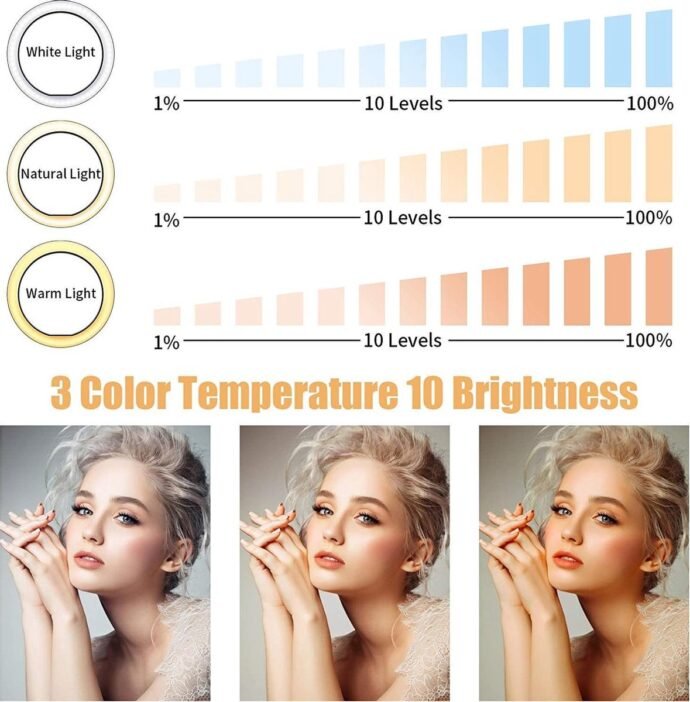 Ring Light Syosin 8" avec support trépied et selfie stick - Image 5