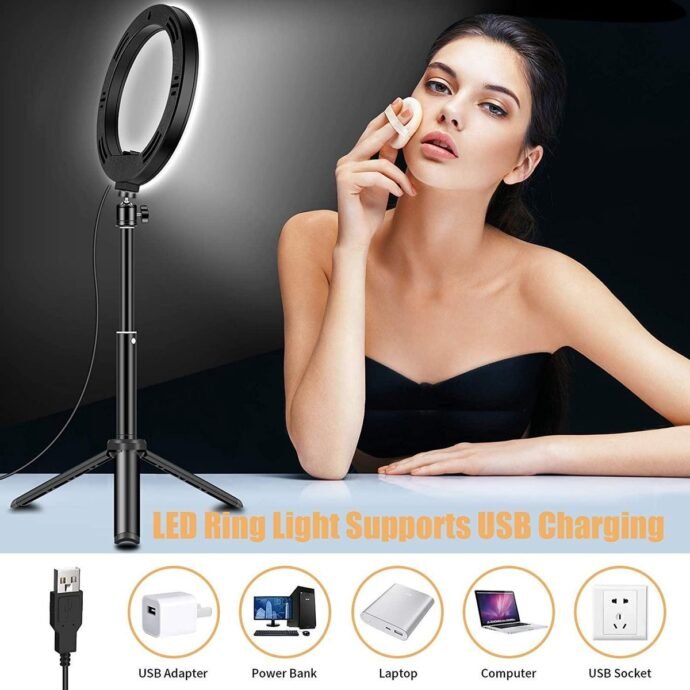 Ring Light Syosin 8" avec support trépied et selfie stick - Image 4